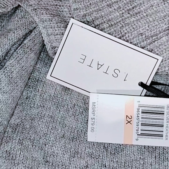 1.STATE Cutout Cold Shoulder Turtleneck Sweater Grey Cotton Relaxed Cozy 2X - Picture 5 of 7
